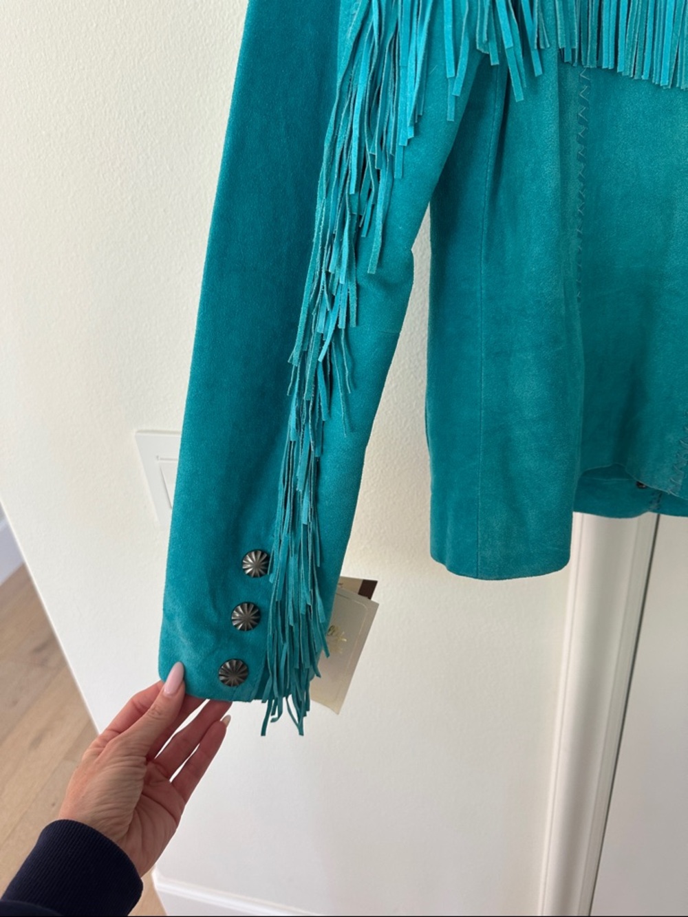 Scully Teal Suede Leather Fringe Western Jacket - Picture 11 of 16